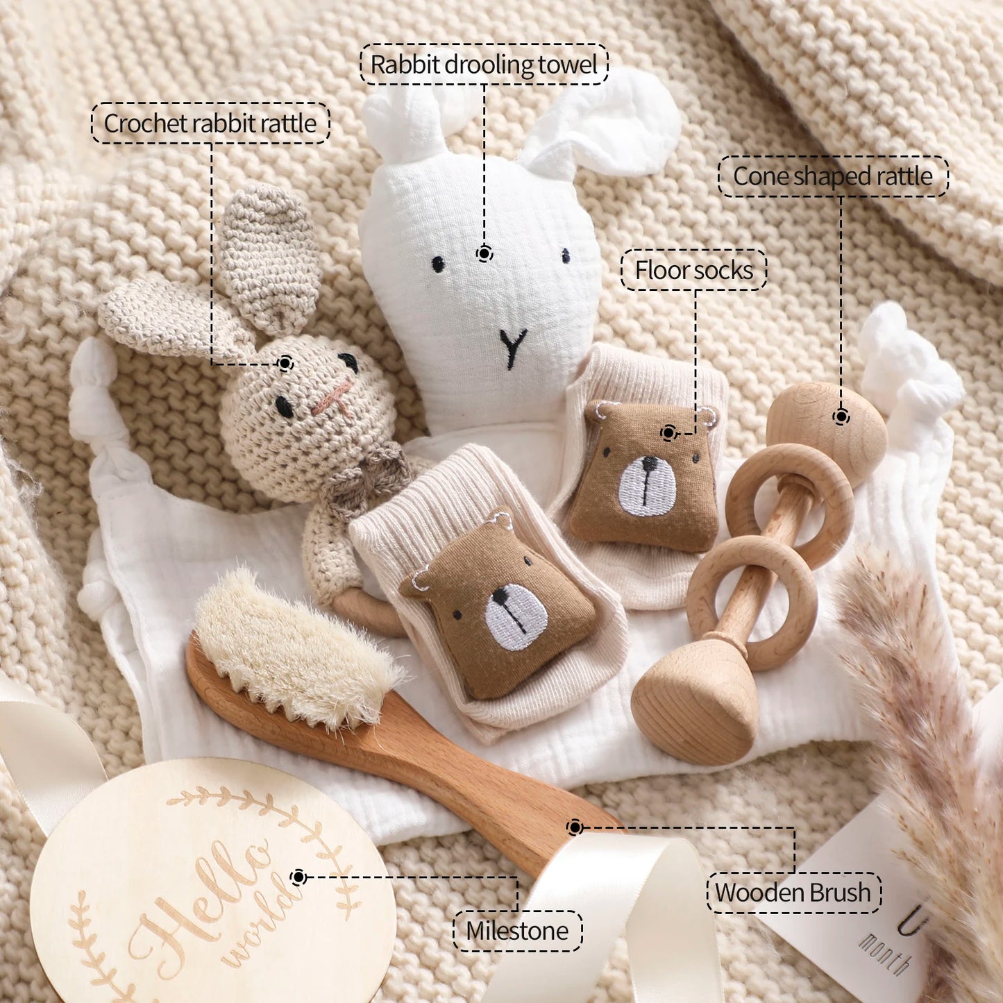 Couverture bébé double face en coton & Coffret cadeau de bain nouveau-né 7 pièces
