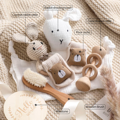 Couverture bébé double face en coton & Coffret cadeau de bain nouveau-né 7 pièces