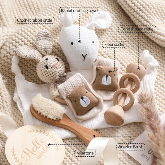 Couverture bébé double face en coton & Coffret cadeau de bain nouveau-né 7 pièces