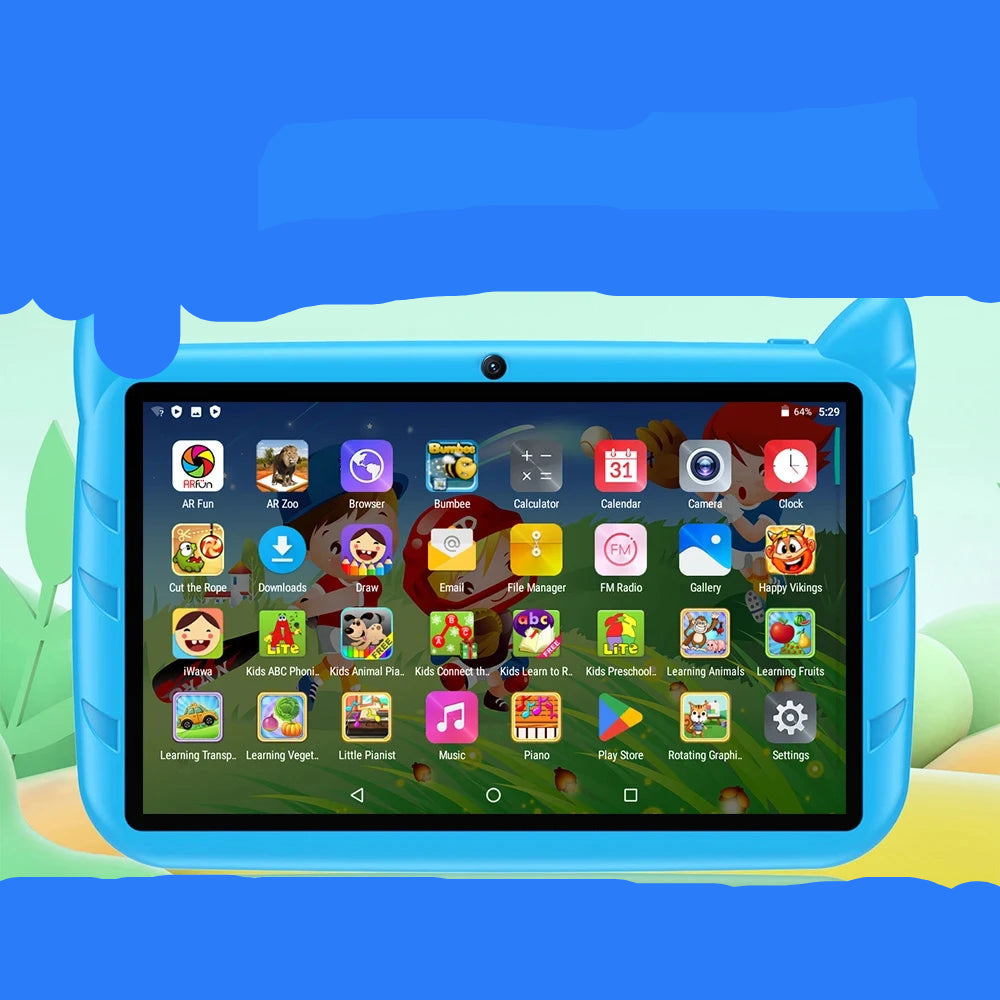 Tablette enfant BDF 7" Android 13 – 4 Go + 64 Go, double appareil photo, WiFi, contrôle parental