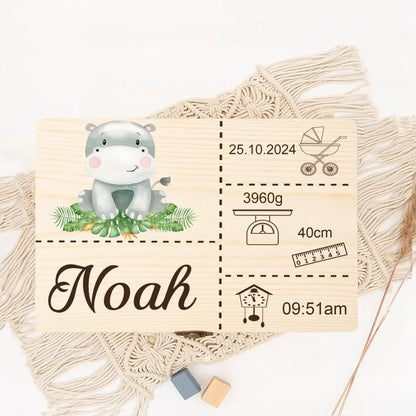 Boîte à Souvenirs Personnalisée Safari Animal pour Bébé – Cadeau en Bois pour Nouveau-né