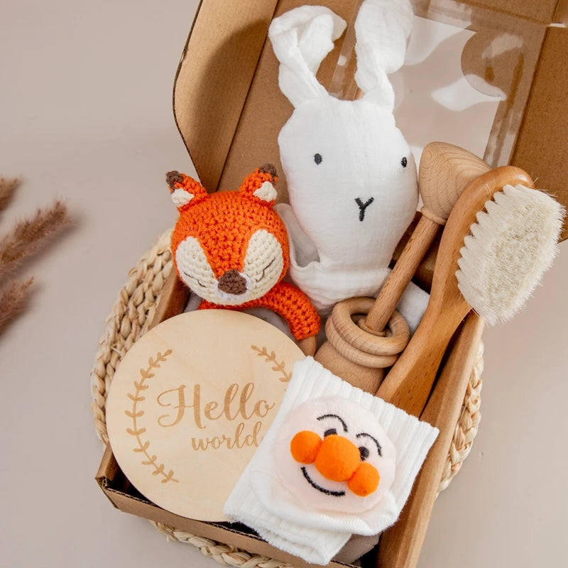 Couverture bébé double face en coton & Coffret cadeau de bain nouveau-né 7 pièces