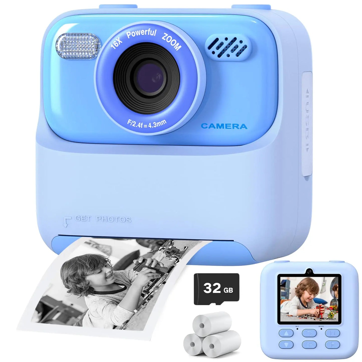 Appareil photo instantané pour enfants 1080P HD – Double objectif, selfie, 32 Go