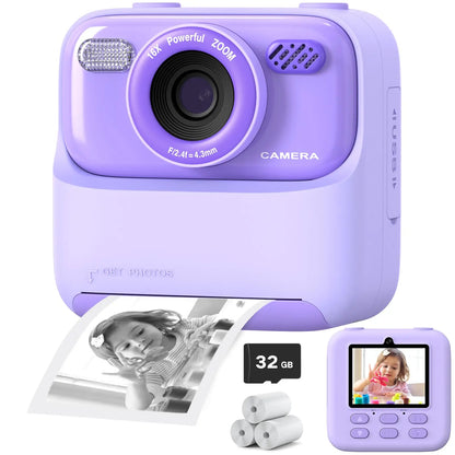 Appareil photo instantané pour enfants 1080P HD – Double objectif, selfie, 32 Go