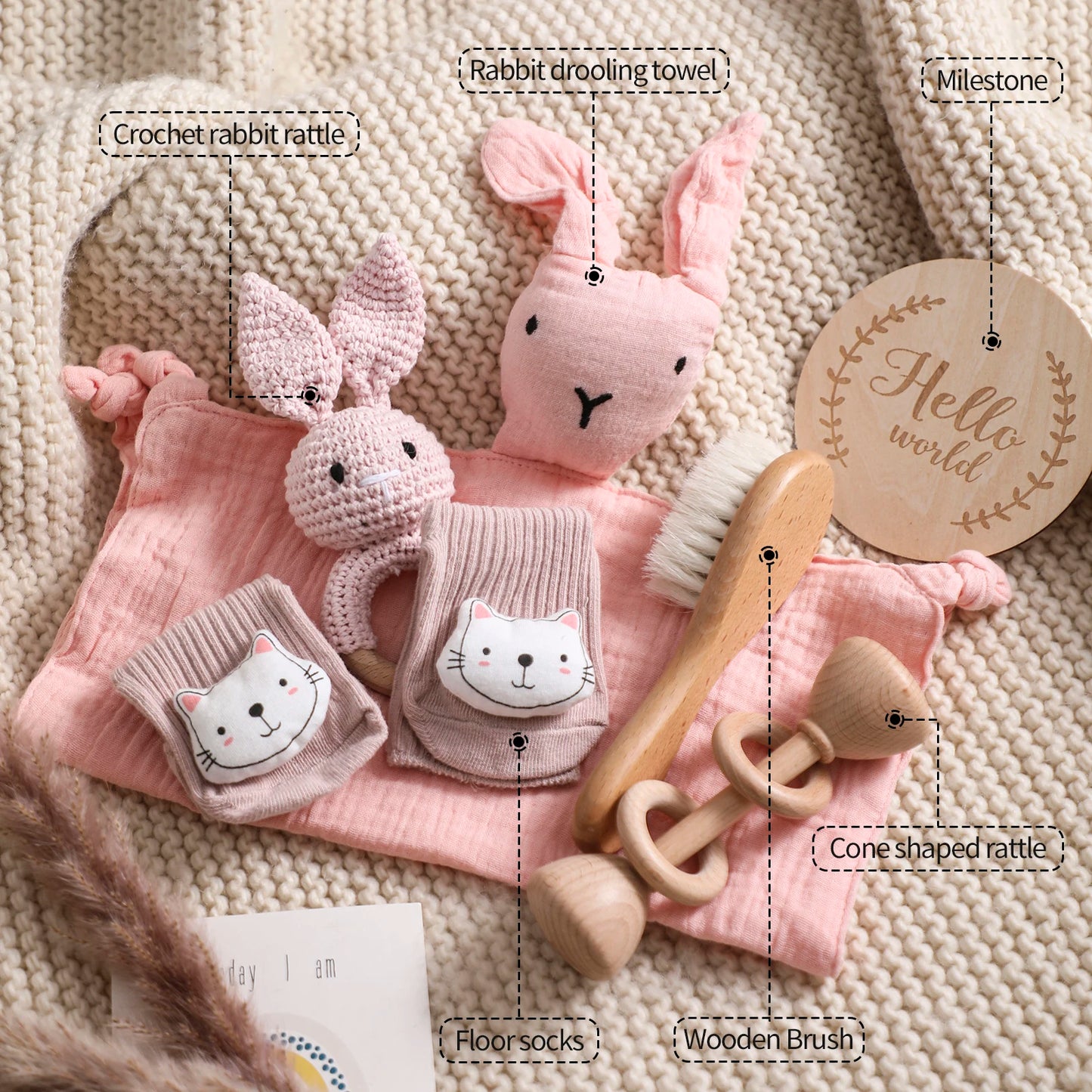 Couverture bébé double face en coton & Coffret cadeau de bain nouveau-né 7 pièces