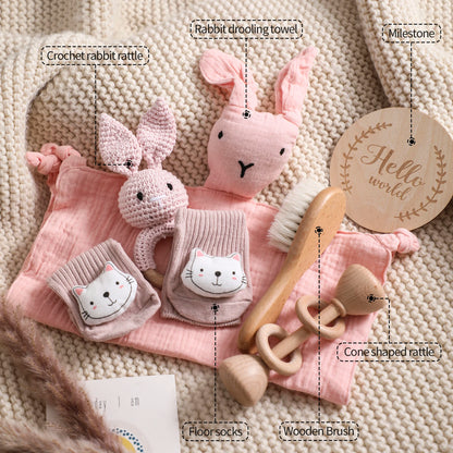 Couverture bébé double face en coton & Coffret cadeau de bain nouveau-né 7 pièces