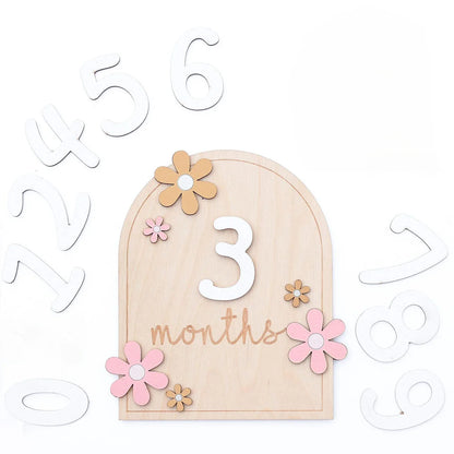 Cartes Étapes Mensuelles en Bois pour Bébé – Accessoires Photo Floraux Recto-Verso