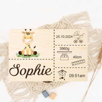 Boîte à Souvenirs Personnalisée Safari Animal pour Bébé – Cadeau en Bois pour Nouveau-né