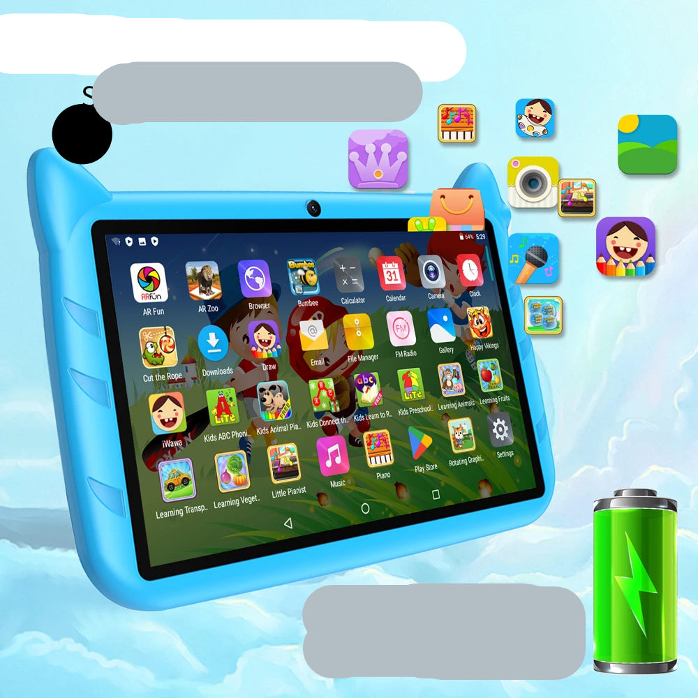 Tablette enfant BDF 7" Android 13 – 4 Go + 64 Go, double appareil photo, WiFi, contrôle parental