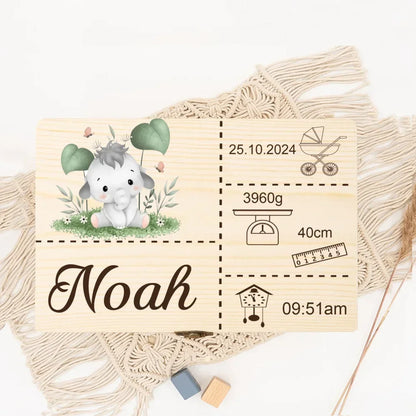 Boîte à Souvenirs Personnalisée Safari Animal pour Bébé – Cadeau en Bois pour Nouveau-né
