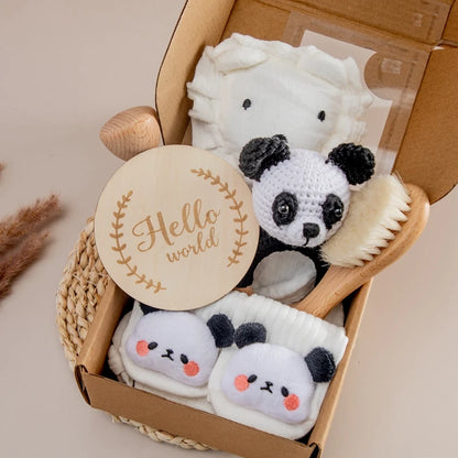 Couverture bébé double face en coton & Coffret cadeau de bain nouveau-né 7 pièces