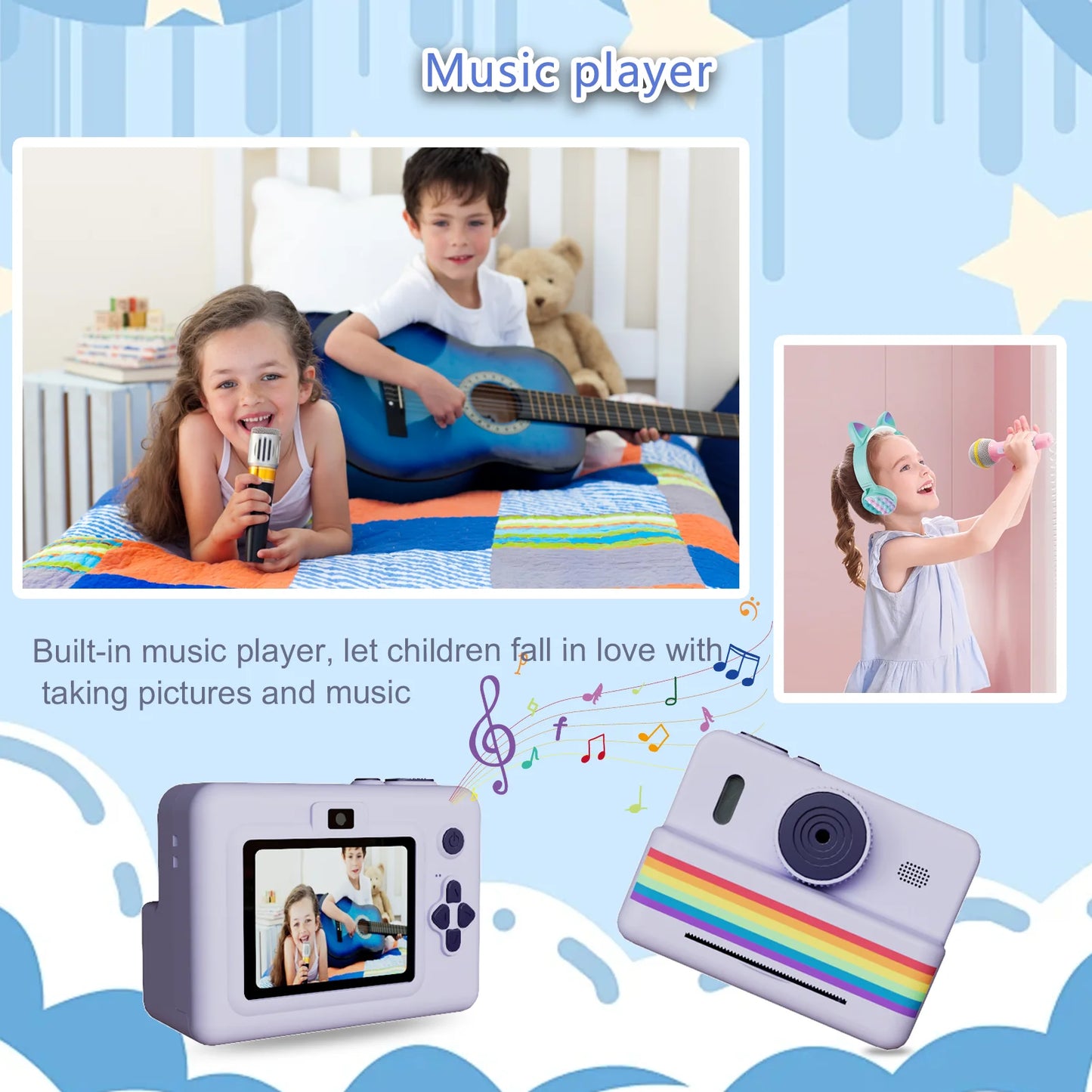 Appareil photo instantané pour enfants – Écran HD 2,8", impression thermique photo et vidéo
