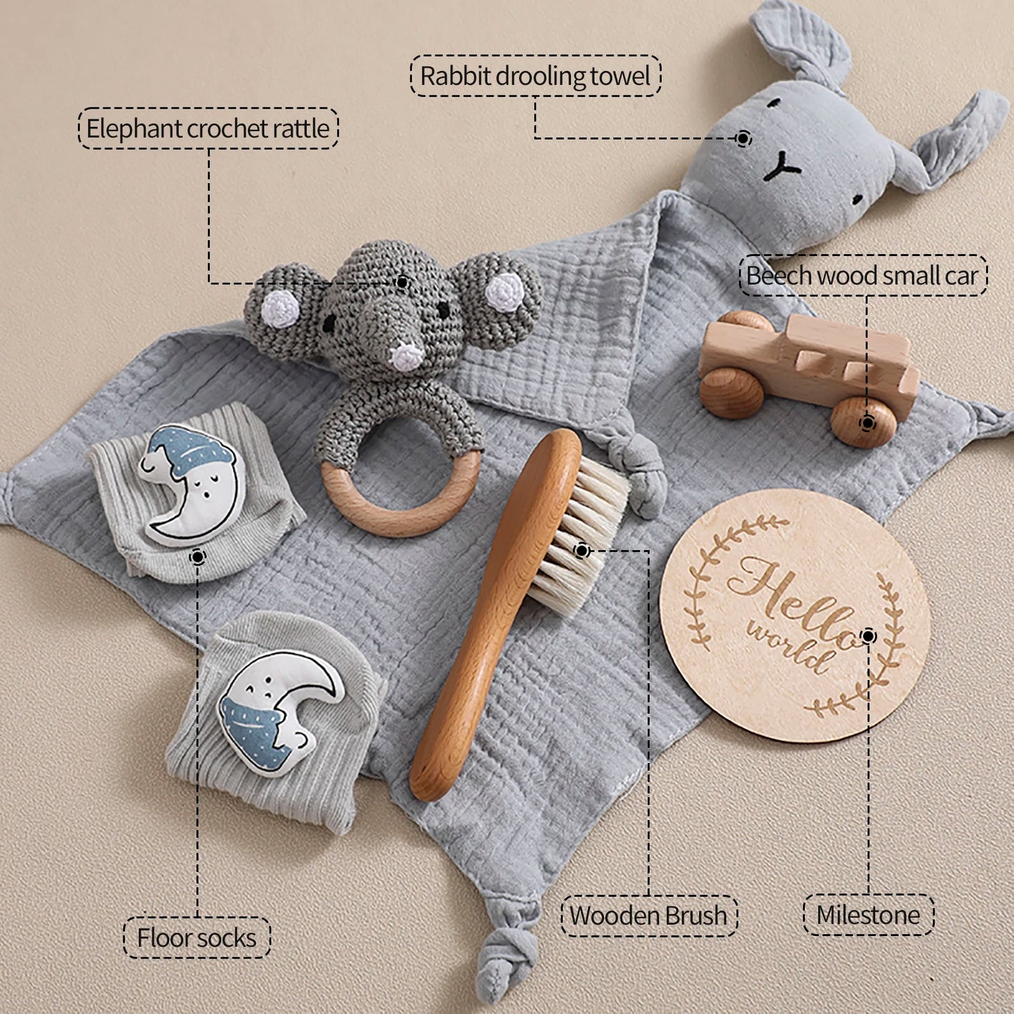 Couverture bébé double face en coton & Coffret cadeau de bain nouveau-né 7 pièces