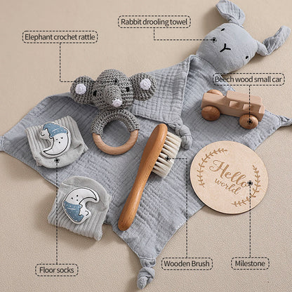 Couverture bébé double face en coton & Coffret cadeau de bain nouveau-né 7 pièces