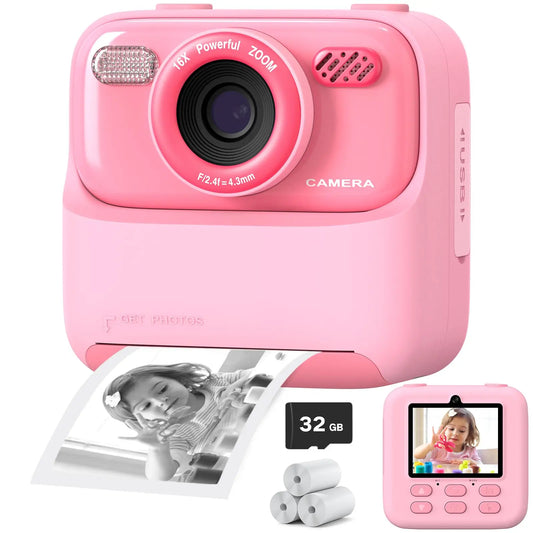 Appareil photo instantané pour enfants 1080P HD – Double objectif, selfie, 32 Go